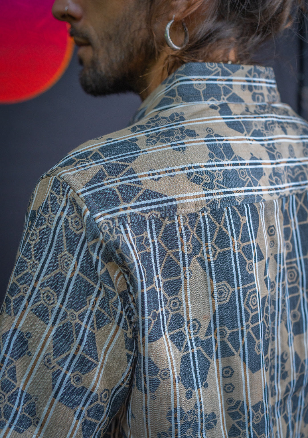 Shirt Men Half Sleeves / Cotton Distemper - Black Cream SHAMANKA
